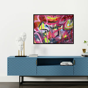 Preview of 'Untitled 2 (Emergence)' Painting by Heena Shaikh shown on a wall in a furnished room.