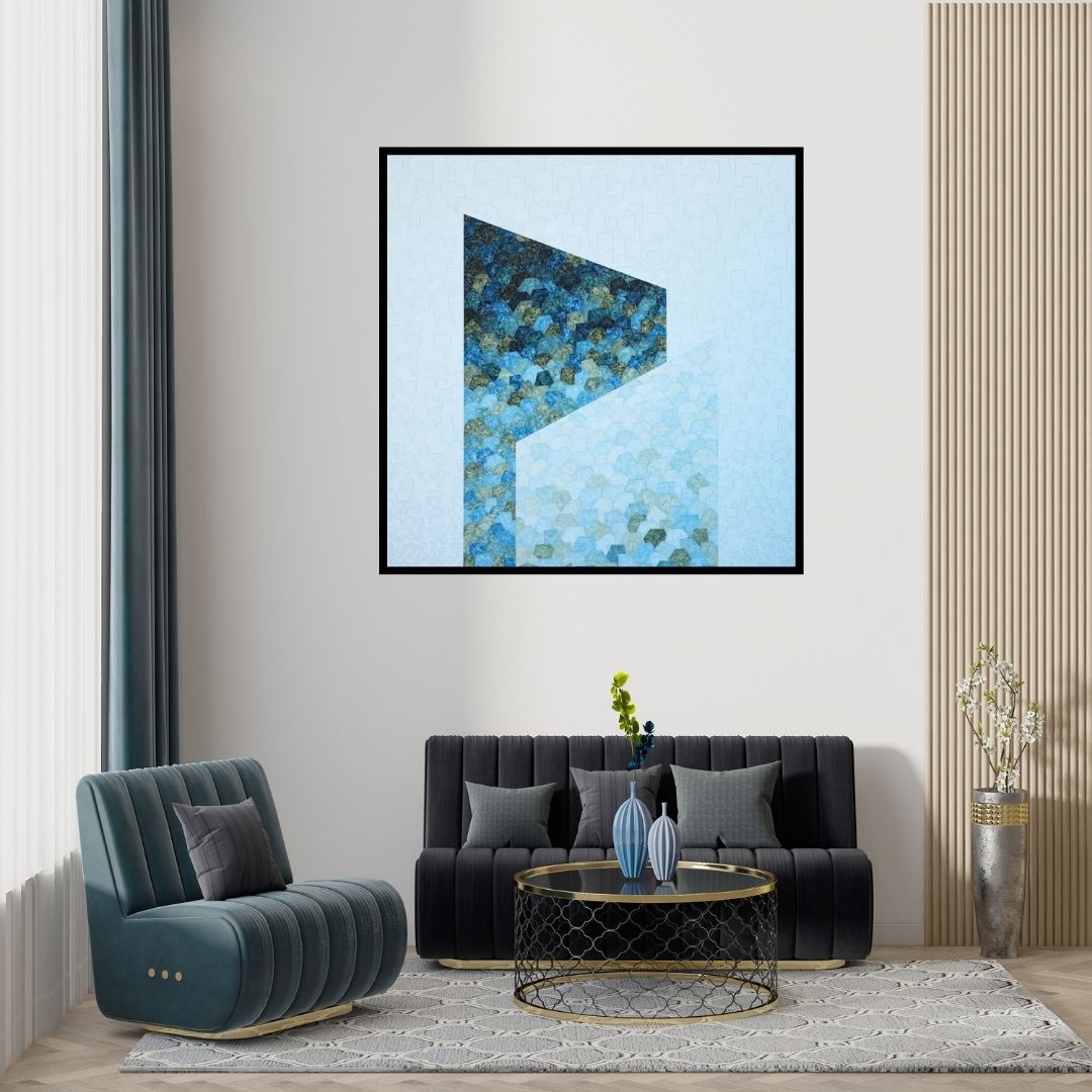 Preview of 'Untitled 2 (Emergence)' Painting by Ishwari Manolikar shown on a wall in a furnished room.