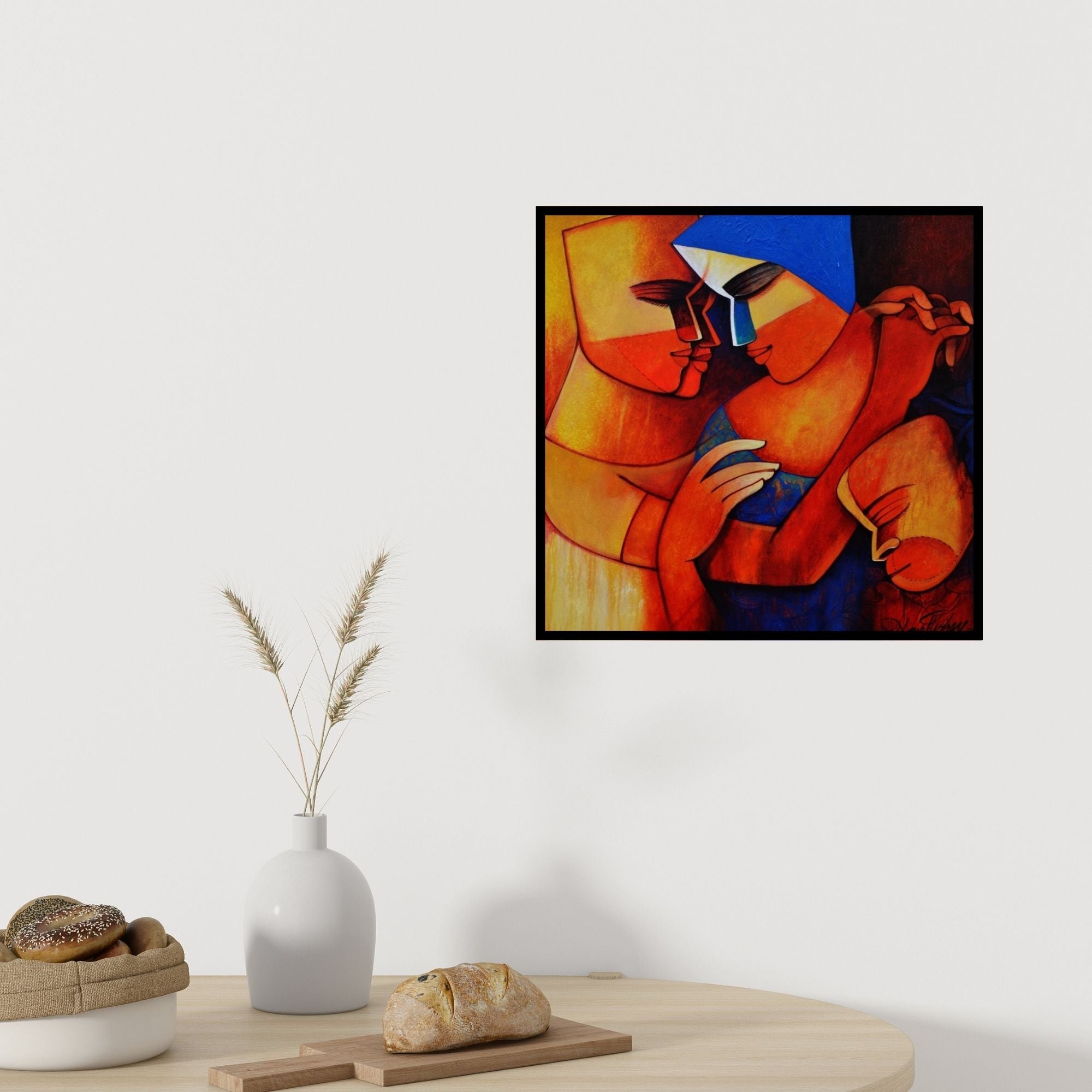 Preview of 'Untitled 2' Painting by Nawal Kishore shown on a wall in a furnished room.