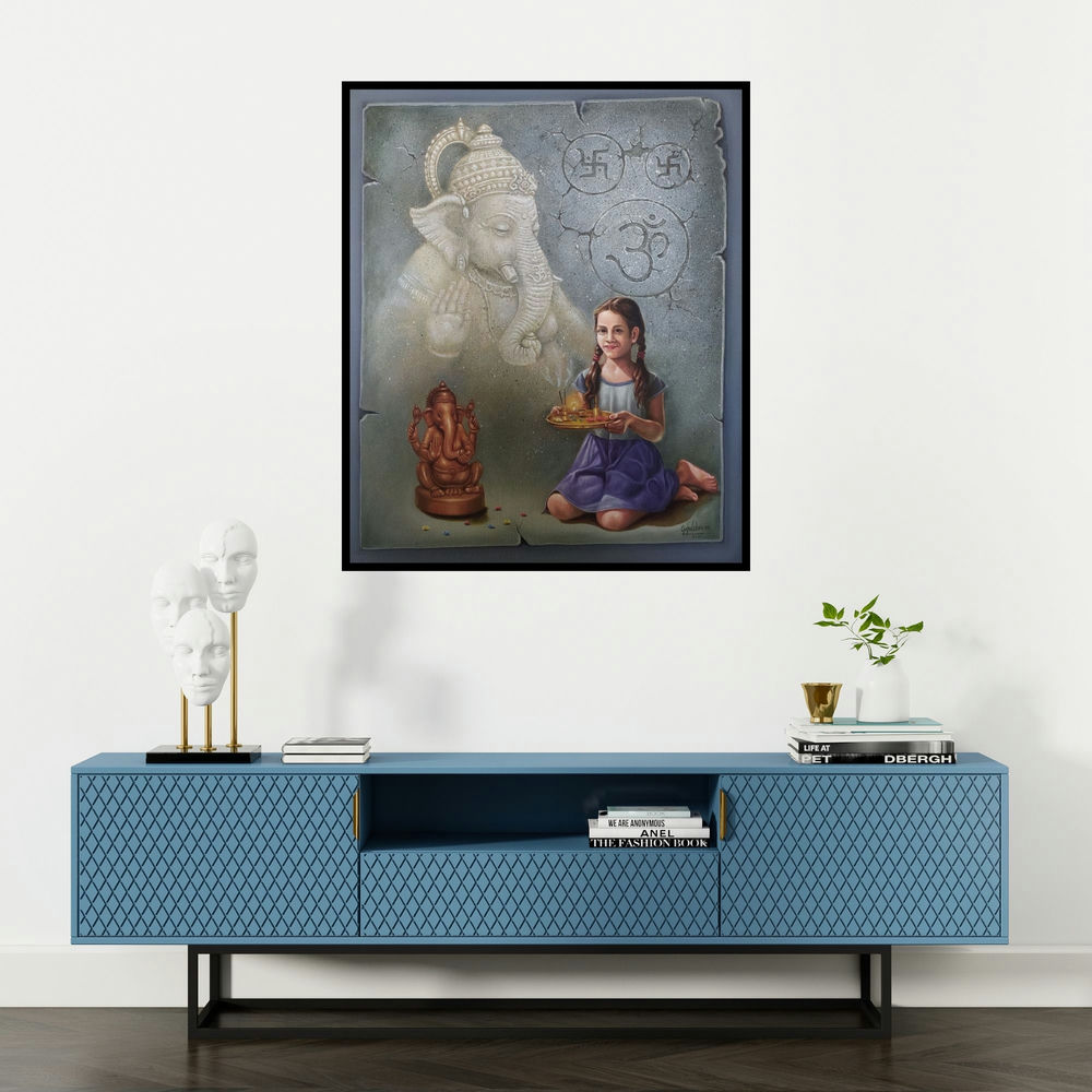 Gopal Sharma's 'Untitled 2' painting visualized above a sofa in a contemporary room.