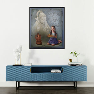 Gopal Sharma's 'Untitled 2' painting visualized above a sofa in a contemporary room.