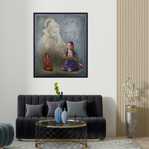 'Untitled 2' painting by Gopal Sharma shown on a wall in a furnished room.