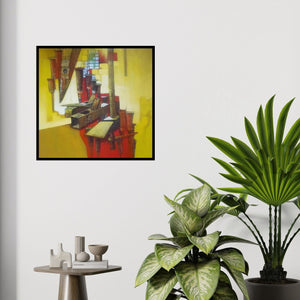 In-situ view of Navnath Kshirsagar's 'Untitled 2 (The Carpenter's Workshop)' painting in a room
