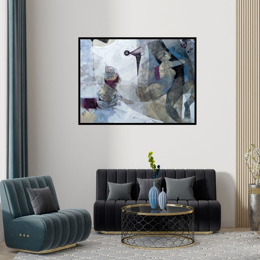 Preview of 'Untitled 2' Painting by Anas Sultan shown on a wall in a furnished room.