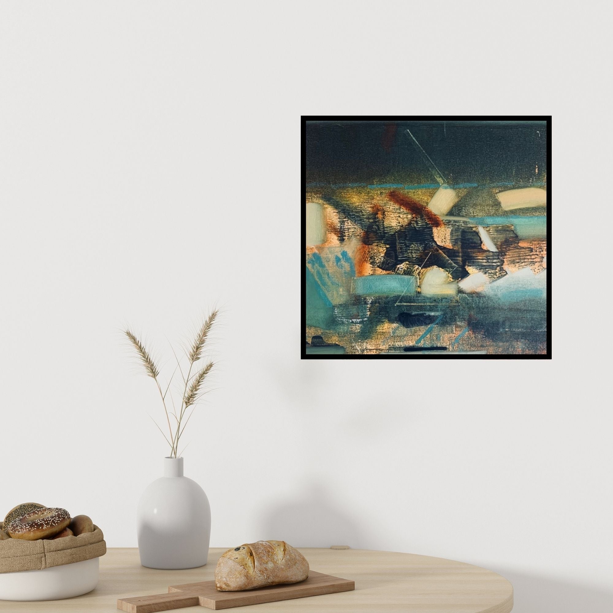 Preview of 'Untitled 2 (Night Journey)' Painting by Harshit Bondre shown on a wall in a furnished room.