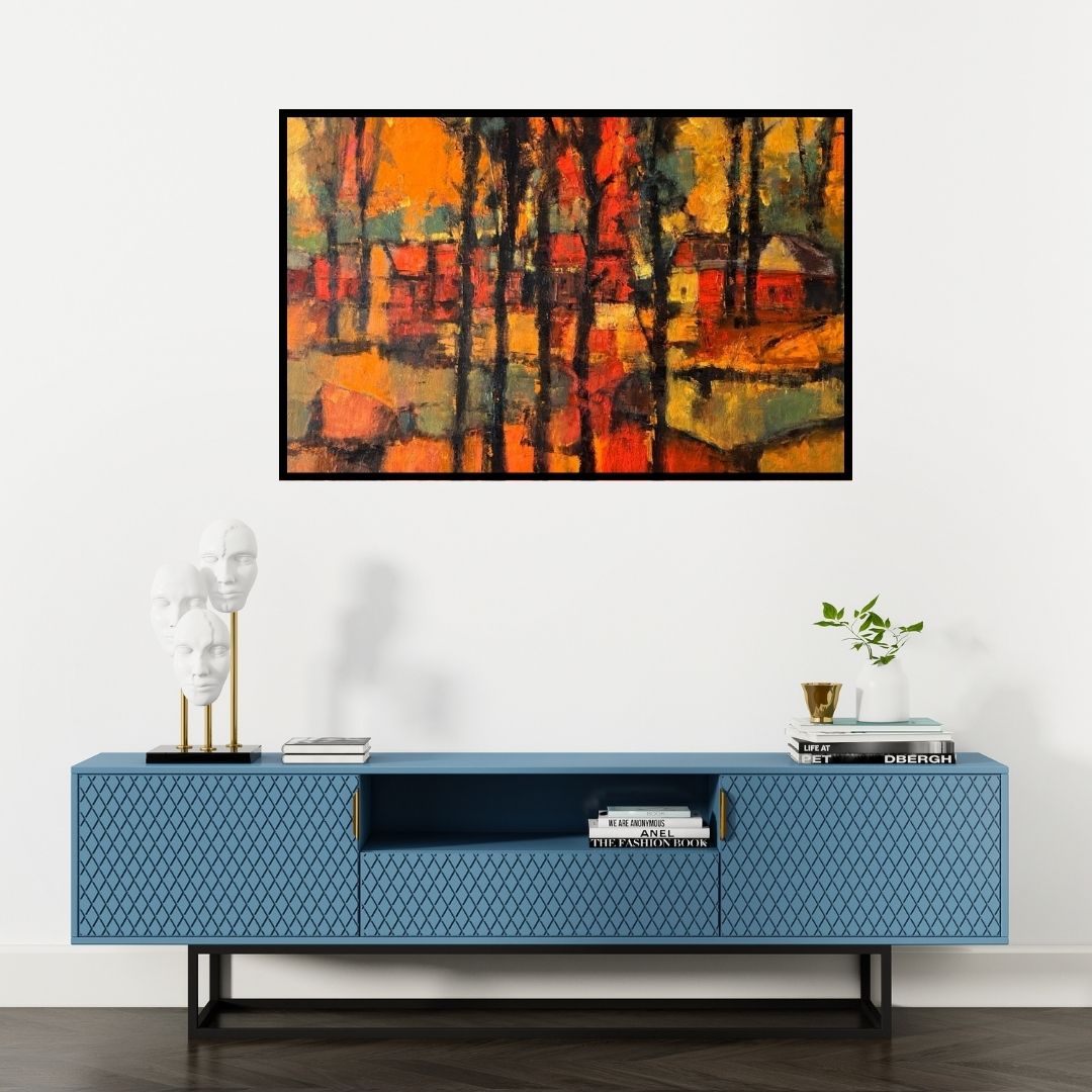 Preview of 'Untitled 2' Painting by Gurudas Shenoy shown on a wall in a furnished room.