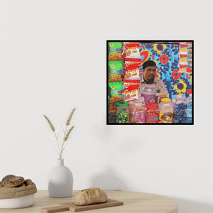 Preview of 'Untitled 2 (The Corner Shopkeeper)' Painting by Sohan Jakhar shown on a wall in a furnished room.