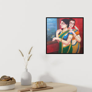 Preview of 'Untitled 2' Painting by Gautam Mukherjee shown on a wall in a furnished room.