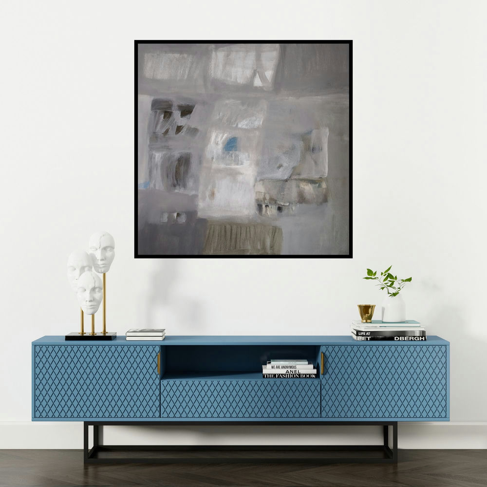 'Untitled 2 (Ethereal Echoes)' painting by Ganesh Bobade shown on a wall in a furnished room.