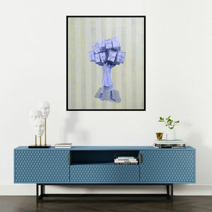 Kamlesh Chavda's 'Untitled 2 (Heavy Burden)' painting visualized above a sofa in a contemporary room.