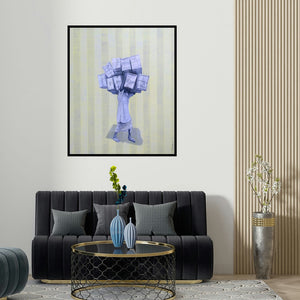 'Untitled 2 (Heavy Burden)' painting by Kamlesh Chavda shown on a wall in a furnished room.