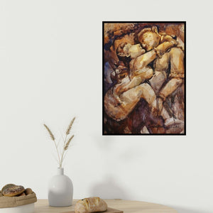 Subrata Malakar's 'Untitled 2' painting visualized above a sofa in a contemporary room.