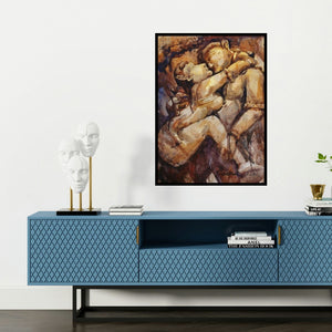 'Untitled 2' painting by Subrata Malakar shown on a wall in a furnished room.