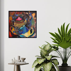 In-situ view of Sangeeta Singh's 'Untitled 2 (Teapot Symphony)' painting in a room