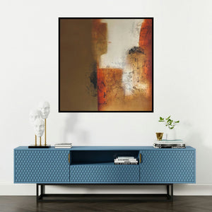 'Untitled 2 (Urban Echoes)' painting by Shilpa Nikam shown on a wall in a furnished room.