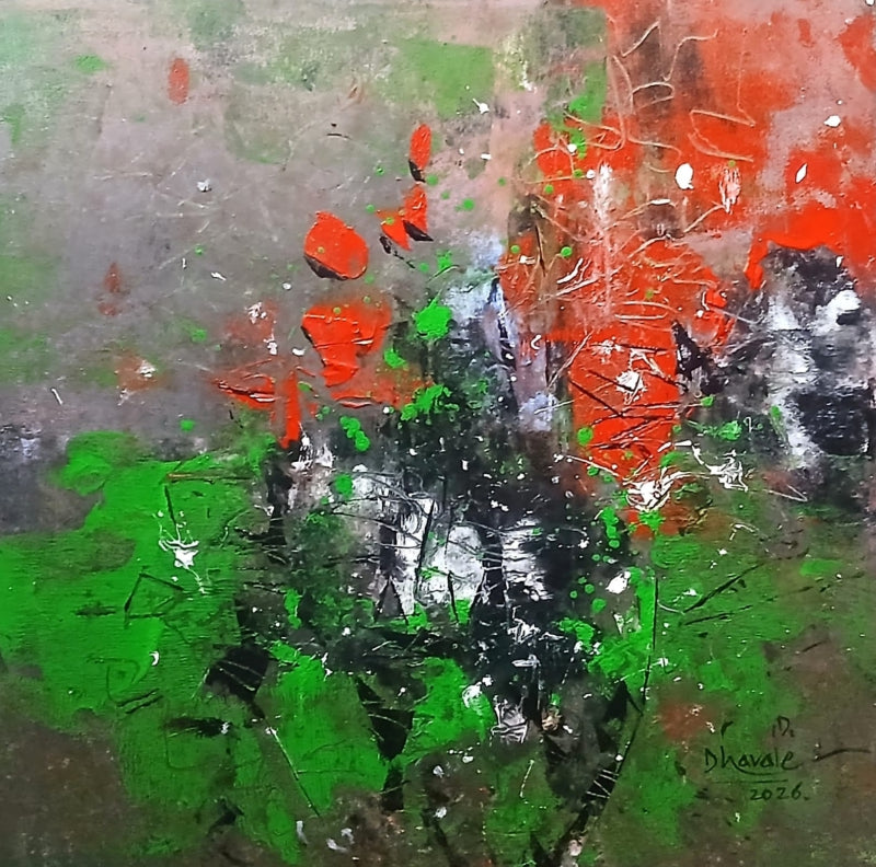 Untitled 2' abstract acrylic painting by artist Dnyaneshwar Dhavale, 24x24 inch, on canvas