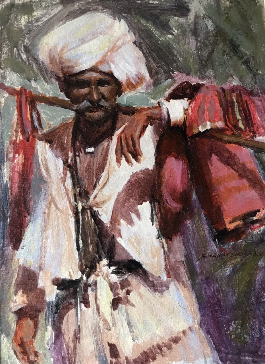 Untitled 2' figurative acrylic painting by artist Bharatbhushan Hogade, 19x12 inch, on handmade paper
