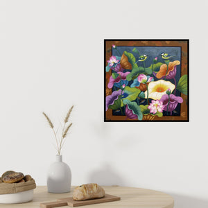 Preview of 'Untitled 2 (Serene Lotus Pond)' Painting by Nur Ali shown on a wall in a furnished room.