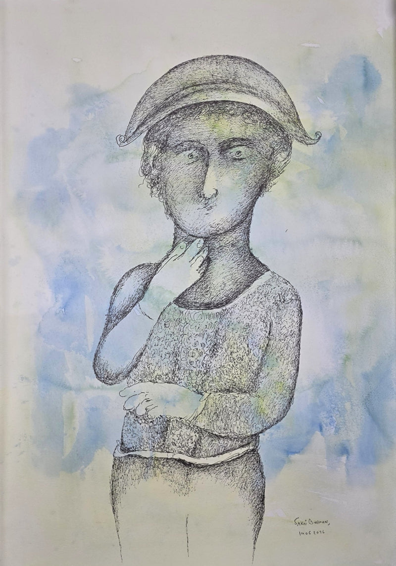Untitled 2' figurative watercolor painting by artist Sakti Burman, 30x22 inch, on paper