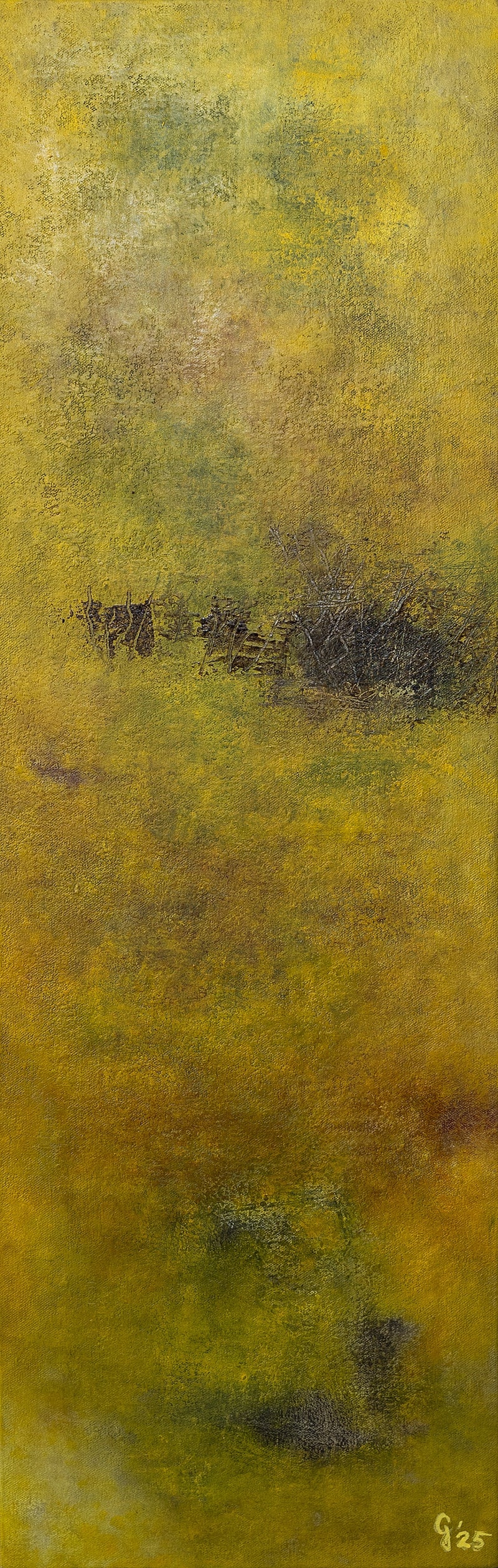 Untitled 2' abstract oil painting by artist Goutam Mukherjee, 36x12 inch, on canvas