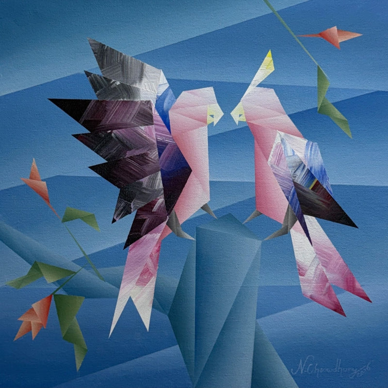 Untitled 2' animals acrylic painting by artist Nirakar Chowdhury, 14x14 inch, on canvas