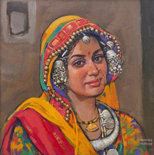 Untitled 2' figurative acrylic painting by artist Anushka Varekar, 14x14 inch, on canvas