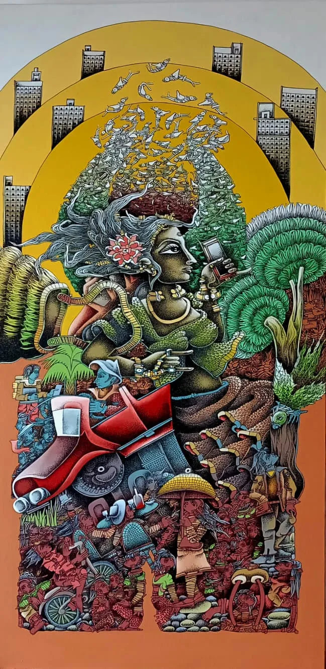 Figurative oil painting titled 'Untitled 2', 48x24 inch, by artist Jitendra Dangi on Canvas