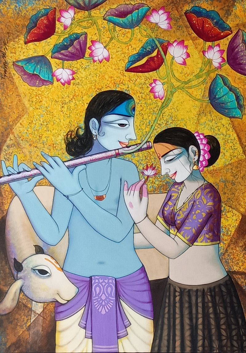 Untitled 2' figurative acrylic painting by artist Pravin Utge, 40x30 inch, on canvas