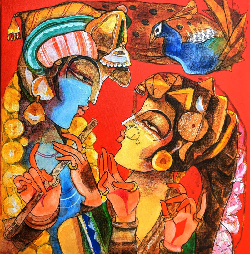 Untitled 2' religious acrylic painting by artist Prabhakar Ahobilam, 18x18 inch, on canvas
