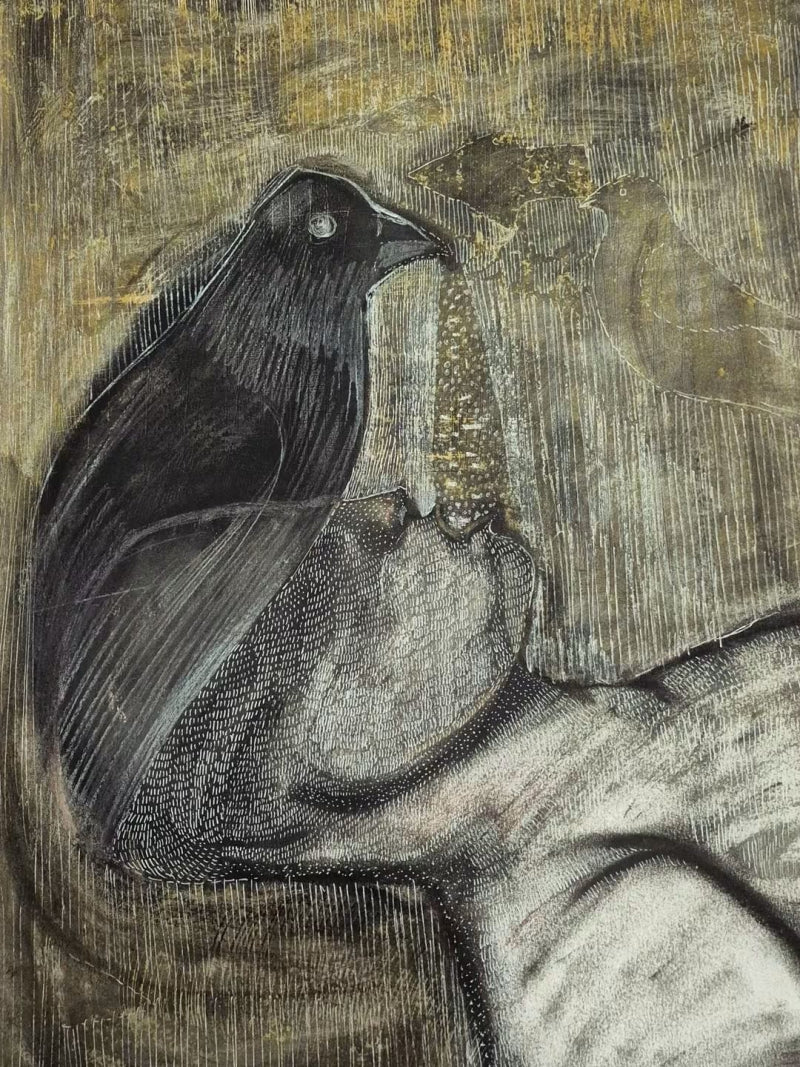 Untitled 2' contemporary mixed-media painting by artist Sudhir Shukla, 26x20 inch, on paper