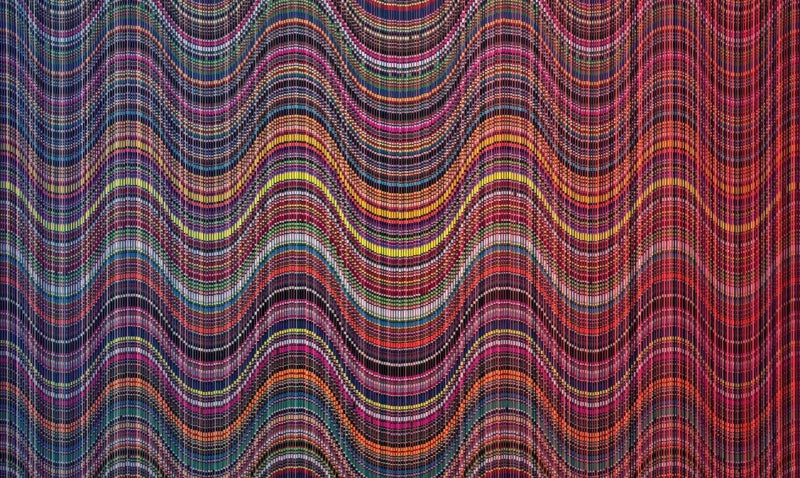 Untitled 2' contemporary mixed-media painting by artist Yuvan Bothysathuvar, 36x60 inch, on board