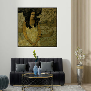 Swati Sable's 'Untitled 2' painting visualized above a sofa in a contemporary room.