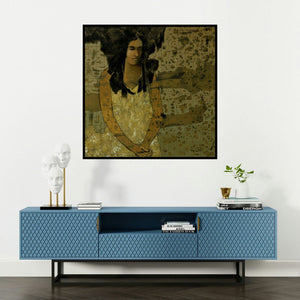 'Untitled 2' painting by Swati Sable shown on a wall in a furnished room.