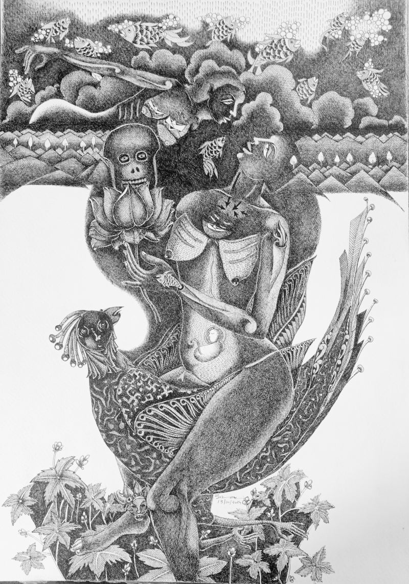 'Untitled 2' contemporary pen-ink drawing by artist Vinay Amber, 17x12 inch, on paper