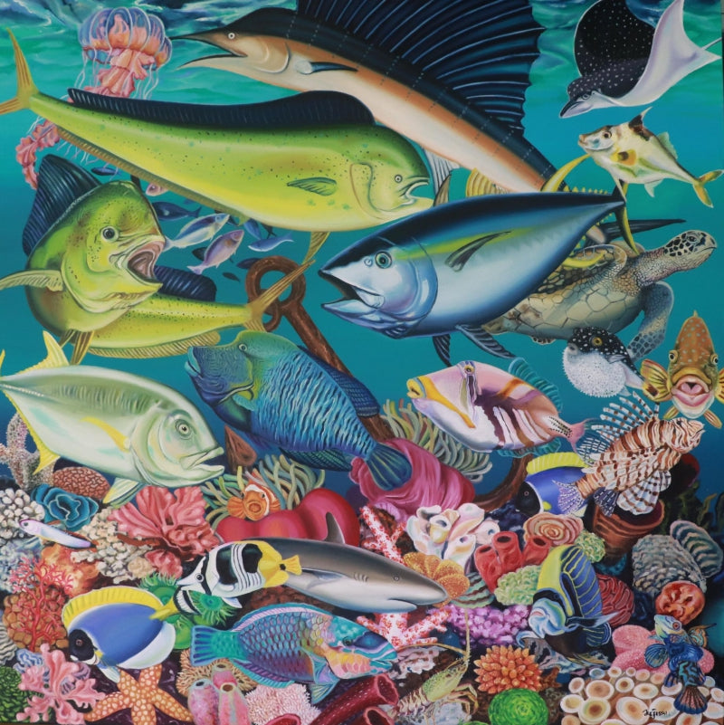 Untitled 2' animals oil painting by artist Rejeesh Sarovar, 48x48 inch, on canvas