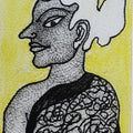 'Untitled 2' figurative mixed-media painting by artist Jogen Chowdhury, 6x4 inch, on paper
