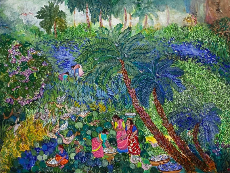 'Untitled 2' figurative acrylic painting by artist Chaitali Chanda, 36x48 inch, on canvas