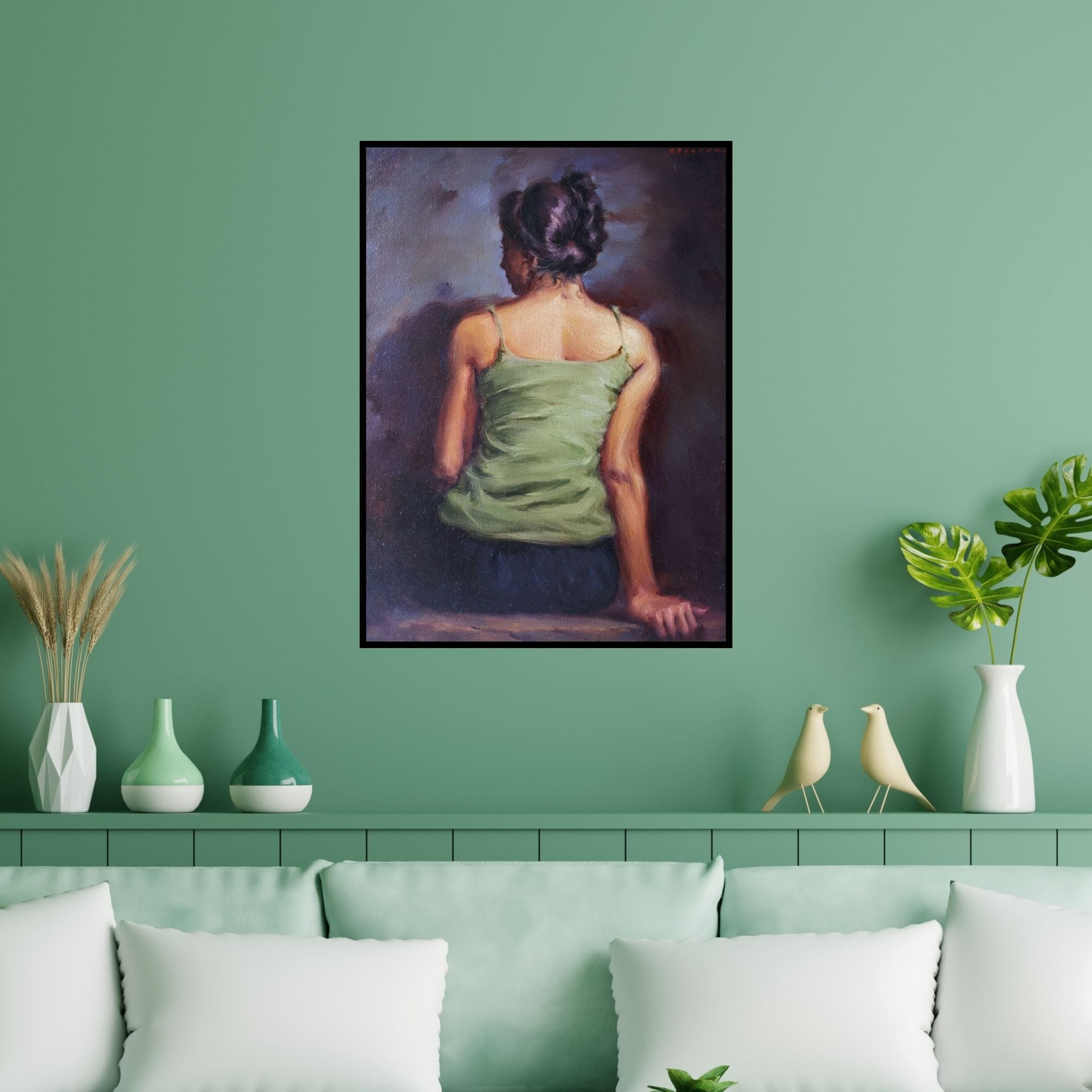 Preview of 'Untitled 2' Painting by Siddharth Gavade shown on a wall in a furnished room.