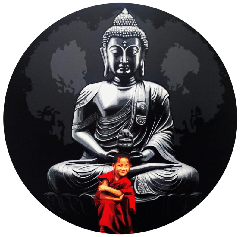 'Untitled 2' religious acrylic painting by artist Sujit Karmakar, 37x37 inch, on canvas