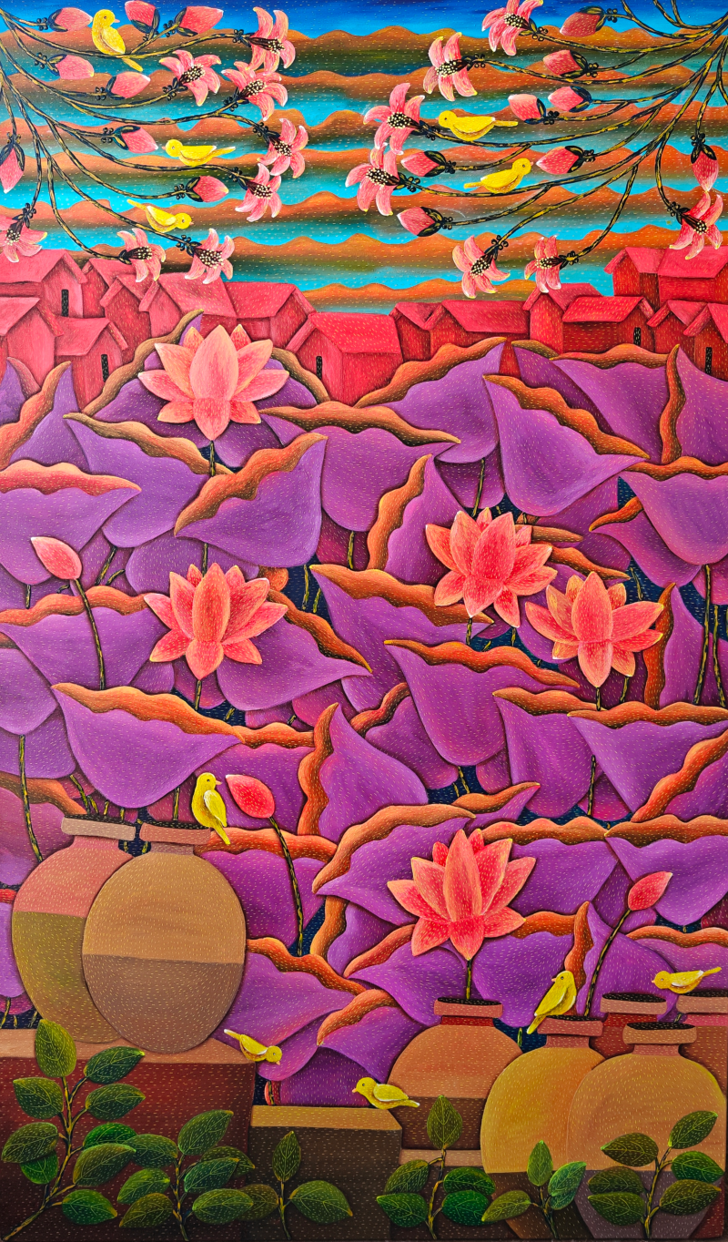 'Untitled 2' nature acrylic painting by artist Sadaf Beg Khan, 60x36 inch, on canvas