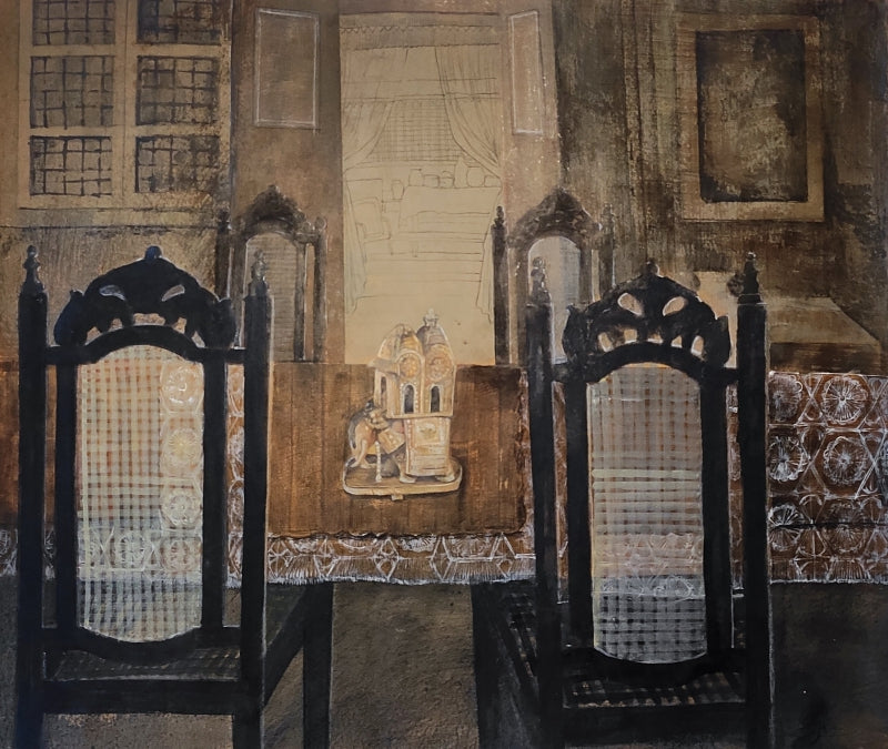 'Untitled 2' still-life mixed-media painting by artist Soyali Saha, 32x39 inch, on paper
