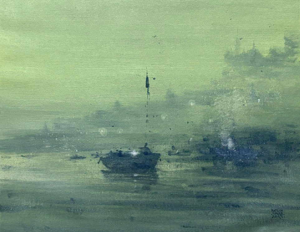 Untitled 2' seascape acrylic painting by artist Rupesh Sonar, 14x18 inch, on canvas
