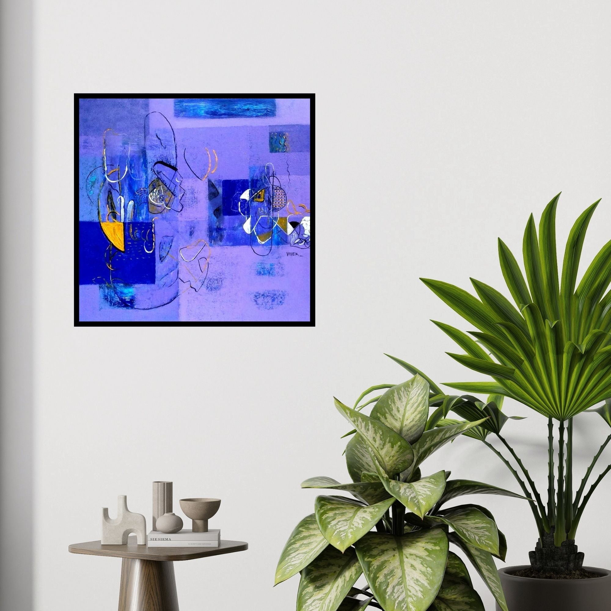 In-situ view of Vivek Nimbolkar's 'Untitled 2 (Blue Reverie)' painting in a room