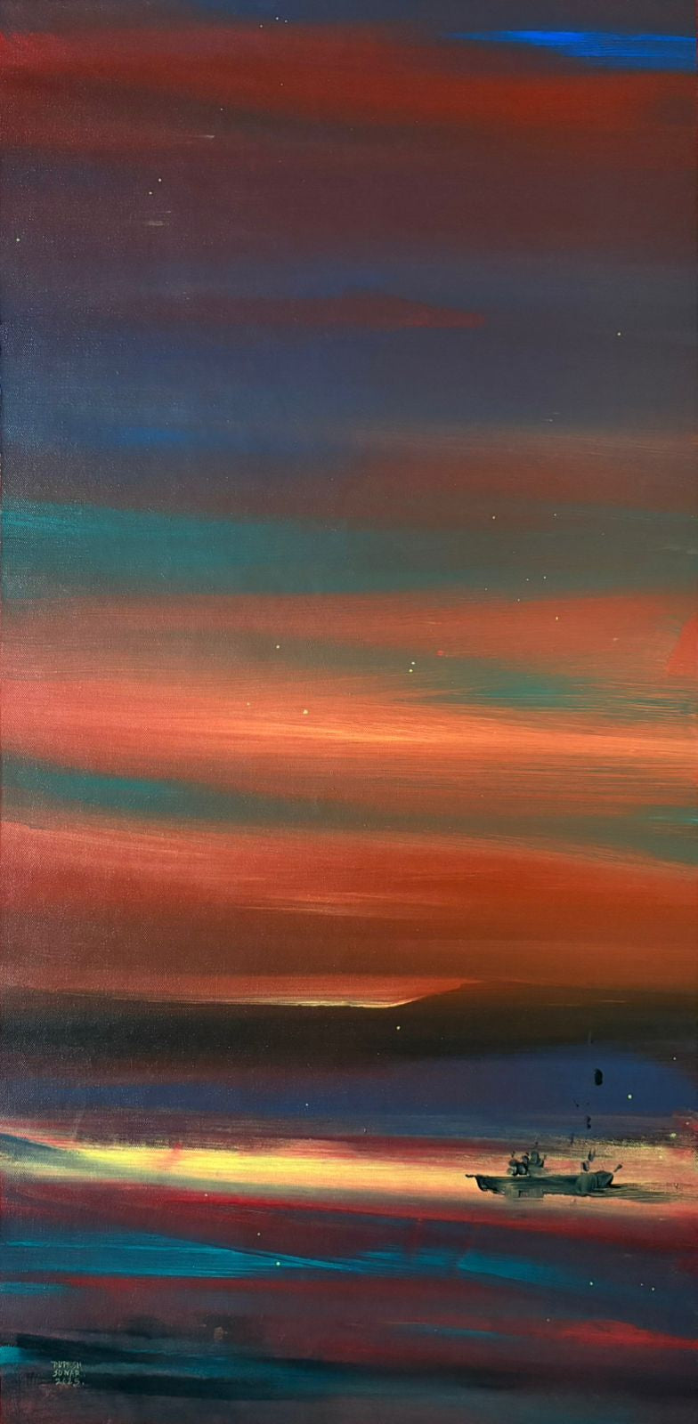 Untitled 20' abstract acrylic painting by artist Rupesh Sonar, 38x19 inch, on canvas