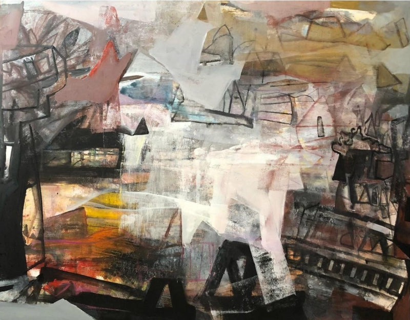 'Untitled 20' landscape acrylic painting by artist Tapas Ghosal, 42x54 inch, on canvas