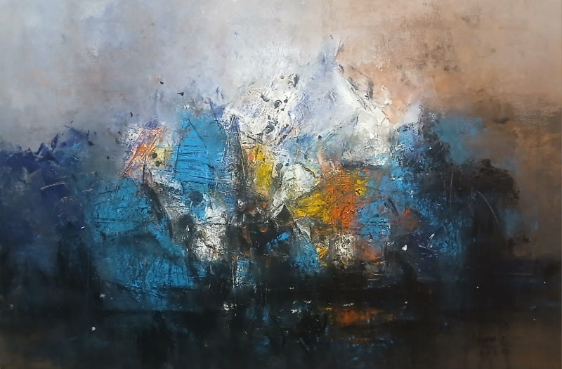 Untitled 202' abstract acrylic painting by artist Dnyaneshwar Dhavale, 24x36 inch, on canvas