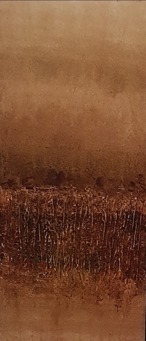 Untitled 203' abstract oil painting by artist Vipta Kapadia, 48x20 inch, on canvas