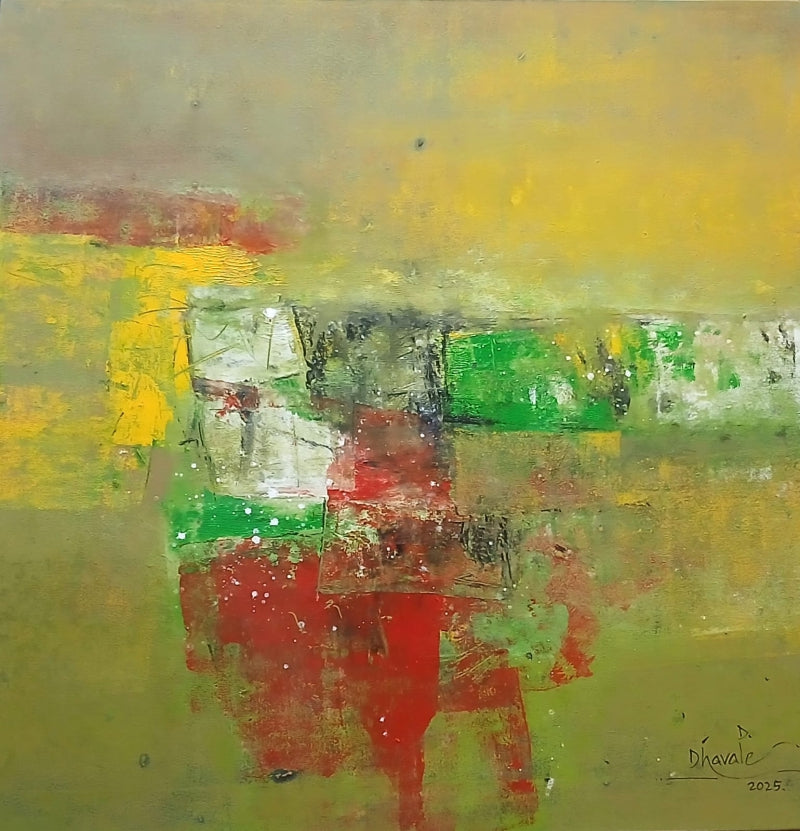 Untitled 204' abstract acrylic painting by artist Dnyaneshwar Dhavale, 36x36 inch, on canvas