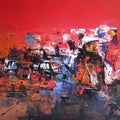 Untitled 206' abstract acrylic painting by artist Dnyaneshwar Dhavale, 36x60 inch, on canvas
