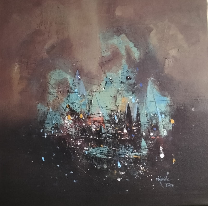 Untitled 207' abstract acrylic painting by artist Dnyaneshwar Dhavale, 36x36 inch, on canvas